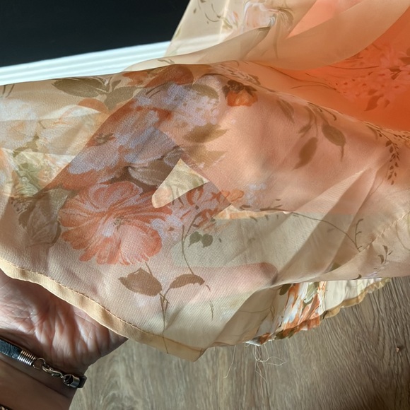 Vintage 1970s Handmade Floral Chiffon & Orange Dress with Matching Scarf - Picture 9 of 13